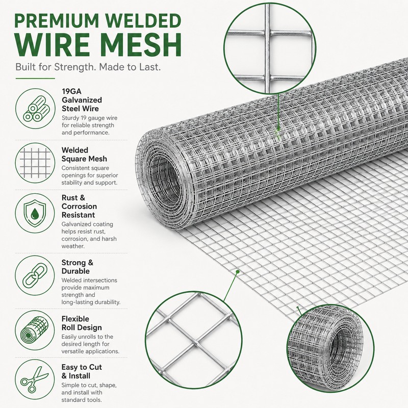 galvanized-welded-wire-mesh-for-garden-poultry-use-19-gauge-hardware-cloth-roll-for-fencing-and-protection -50x500