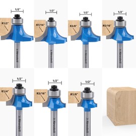 Newdeli Roundover Router Bit Set 1/4" Shank, 7pcs Router Roundover Bits, Carbide Corner Rounding Edge-Forming, for Round Edges/Cabinet Edges, Radius 1/8", 3/16", 1/4", 5/16", 3/8", 7/16", 1/2"