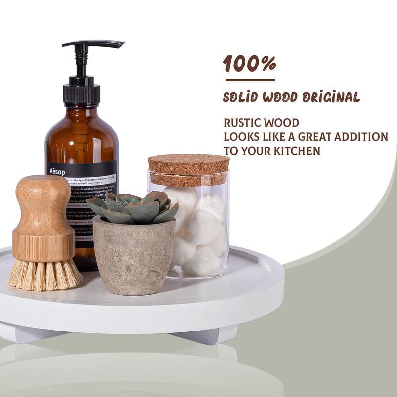 Round Decorative Tray Wood Bathroom Counter Organizer Farmhouse Kitchen Decor