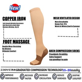Sooverki Graduated Copper Compression Socks for Men & Women Circulation 8 Pairs 15-20mmHg - Best for Running Athletic Cycling