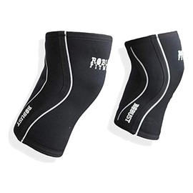 ROBUST FITNESS rodilleras | 1 par | Apoyo y compresión para levantamiento de pesas, levantamiento de potencia y entrenamiento cruzado | Manga de neopreno de 5 mm | Mujeres y hombres (negro/rojo, pequeño)