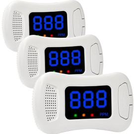 3 Packs Carbon Monoxide Detectors,CO Alarm Detector Monitor Battery Operated with PPM Value Display,Carbon Monoxide Alarm with Sound &Light Warning,Accurate & Easy to Read,for Home Kitchen Office