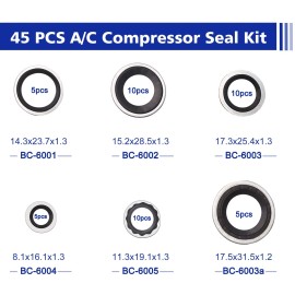 BUSY-CORNER A/C Compressor Seal Washer Kit 45 Pcs – Gasket Assortment for Leak-Free Conne...
