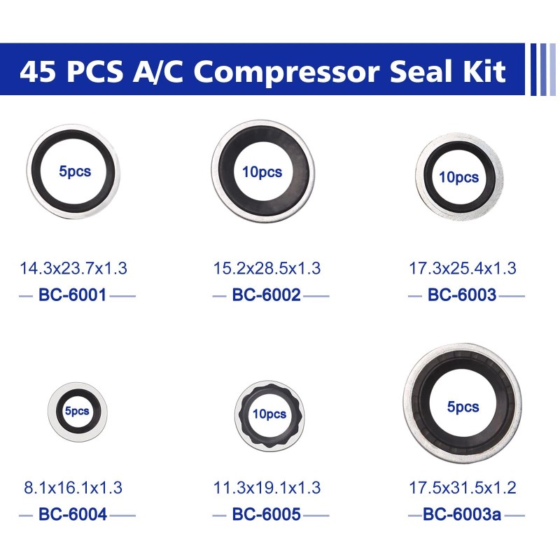 BUSY-CORNER A/C Compressor Seal Washer Kit 45 Pcs – Gasket