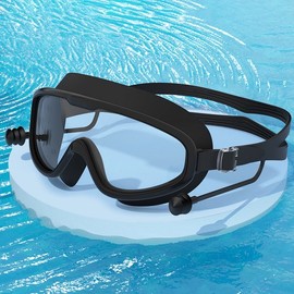 Swimview Clear Goggles with Integrated Earplugs Swim Goggles (Black)