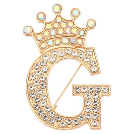 PATIKIL Letter Brooch Pins, Crown Initial Rhinestone Alphabet G Letter Lapel Badges Pin for Women Suits Dress Coat Clothes Craft, Gold Tone