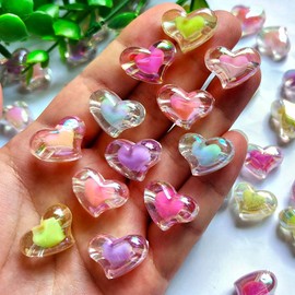 Qingxii Decorr Mixed Colors Shiny AB Color Acrylic Love Heart Shaped Bead DIY Beading Hairband Bracelets Necklace Craft Embelishment