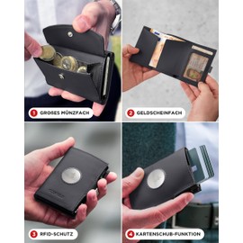 SF SCOFIELD Duality Airtag Wallet with Coin Compartment, Wallet for 8-9 Cards, Men's Wallet with RFID Protection, Slim Wallet, Smart Wallet, Card Case with Air Tag Compartment, Wallet, Black - Matte