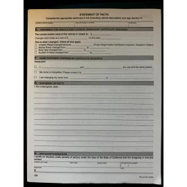 50X DMV REG 256 FORMS - STATEMENT OF FACTS CALIFORNIA CA TRANSFER ONLY NAME