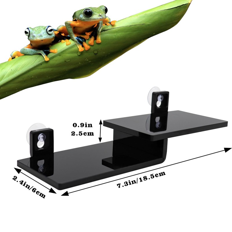 Frogs Basking Platform with Suction Cup, Black Acrylic Material Double