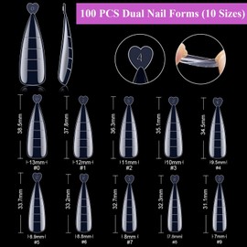 MELLIEX 100 Pieces Dual Nail Forms Set, Nail Extension Double Artificial Nail Shapes with Dual-Ended Nail Brush, 10 Pieces Nail Tips Clip and Nail File for UV Acrylic Nail Tool