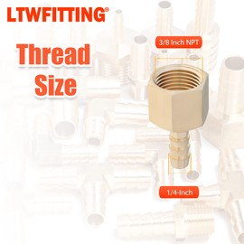 LTWFITTING Assortment Kit Hose ID (1/4-Inch to 1/2-Inch) x (1/4-Inch, 3/8-Inch) NPT Female LF Brass Hose Barb Connector Set (Pack of 30)