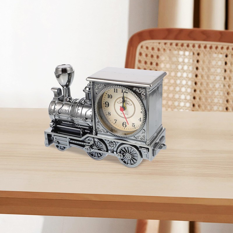 FAVOMOTO Grey Retro Train Clock Model Train Locomotive Clock Table