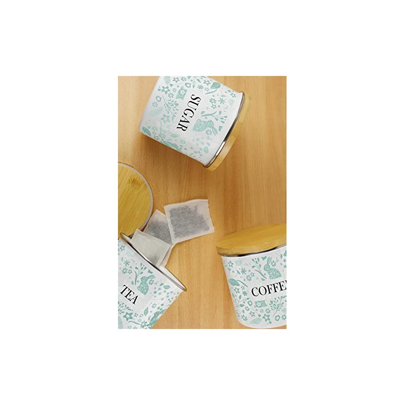 Purely Home Wild Rabbits Green Teaspoons Storage Canister - White