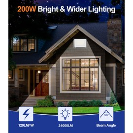 200W LED Flood Light Outdoor, 18000LM Bright Security Work Light with 6 Feet Plug, IP66 Waterproof LED Lights, 6500K Daylight White Floodlight for Garage, Yard, Garden, Stadium, Playground, Arena