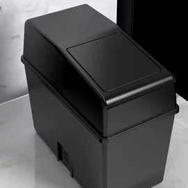Car Trash Bin for Interior Waste Storage – Compact Black Plastic Container with Spring-Loaded Push Lid for Rear-Seat Footwell