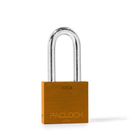 PACLOCK's Buy America Act Compliant 200A Series, Aircraft Grade Solid Body Gold Aluminum Padlock, High Security 6-Pin KD Cylinder, Hardened Steel Shackle, 2" Height