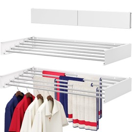 SOLVESTIS Wall Mounted Drying Rack 40", Foldable Laundry Drying Rack with Stainless Steel Rods, Retractable Laundry Space Saver for Indoor & Outdoor Use, Include Wall Template