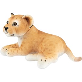 BRUBAKER Lioness Cuddly Toy - 30 cm Soft Toy Lion - Baby Plush Toy Predatory Cat Lying - Children's Plush Toy - Brown