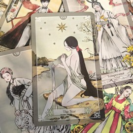DAMY DREAM Korea Oriental Drawing Tarot Card, 78 Tarot Deck Foil Edition (Black Gold)