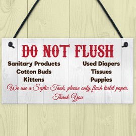 RED OCEAN Do Not Flush Septic Tank Novelty Hanging Plaque Bathroom Wall Door Toilet Thank You Sign