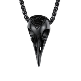 U7 Raven Skull Pendant Necklace withTriquetra Vintage Gothic Punk Rock Jewelry Viking Crow Bird Bone Protect Pendant Necklace for Men