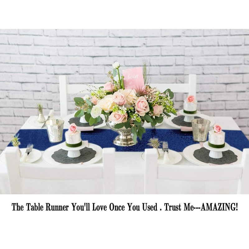 ShinyBeauty 12x72-Inch Rectangle-Sequin Table Runner- for Wedding/Party/Decor (12x72-Inch) (Navy Blue)