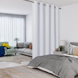 LORDTEX Greyish White Room Divider Curtains - Total Privacy Wall Room Divider Screens Sound Proof Wide Blackout Curtain for Living Room Bedroom Patio Sliding Door, 1 Panel, 5.8ft Wide x 9ft Tall