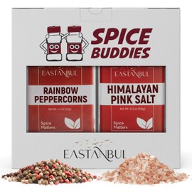 Eastanbul Salt and Pepper for Grinder Refill, Rainbow Peppercorns Whole 4.9oz & Pink Himalayan Salt 12.3oz, Rainbow Peppercorns for Grinder Refill, Natural Himalayan Pink, Spice Buddies Series