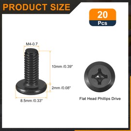 sourcing map 20Pcs M4-0.7 x 10mm Flat Round Head Machine Screws, 304 Stainless Steel Phillips Drive Machine Screw, Full Thread, Black Oxide
