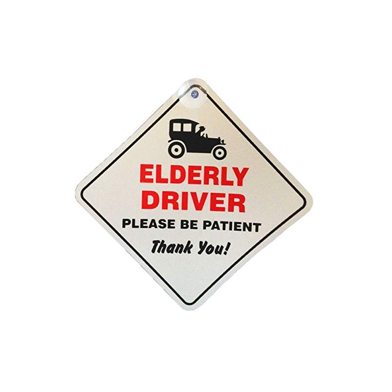 Elderly Driver Please Be Patient Window Sucker Sign, Blue, one