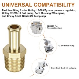 Fuel Hose Line Fitting Adapter 65380 for Holley 12-289-11 & 350 SBC Fuel Pump, Fuel System Adapter Fits Holley 12-803 Bypass Pressure Regulator for Ford Mustang 289, 3/8 Inch NPT to 3/8 Inch Barb-2pcs