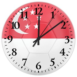 Wood Hanging Wall Clock Non-Ticking Quartz Battery Operated Football Theme Singapore Frameless Wood Clocks Hispanic Country European Asia Africa Flags Wall Decor for Nursery Living Room Indoor 10"
