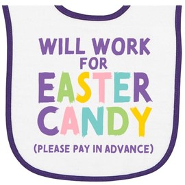 inktastic Will Work for Easter Candy Please Pay in Advance Baby Terry Cloth Bib White and Purple 3a79d