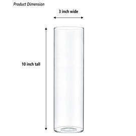 CYS EXCEL Clear Glass Cylinder Flower Vase (H:10" D:3") Hurricane Floating Candle Holder Table Wedding Centerpiece Home Decor