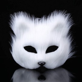 Half Face Mask Fox Mask Maskade Cosplay Mask Adult Fox Mask Plastic Faux Fur Half Face Mask for Women Men
