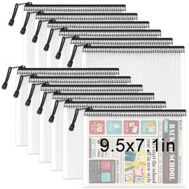 Umriox 12PCS Mesh Zipper Pouch Zipper File Bags with Grid Travel Pouch, A5 Size Zip Document Holder for School Office Supplies and Travel Accessories