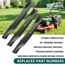 RONPOW 50 Inch Lawn Mower Blade, Compatible with Toro, timecutter SS5000, MX5060, 115-5059-03, 79016P, High Lift Mulching Blade for 50 inch Mowers, Replaces OEM 110-6837-03, 112-9759-03, 3 Pack