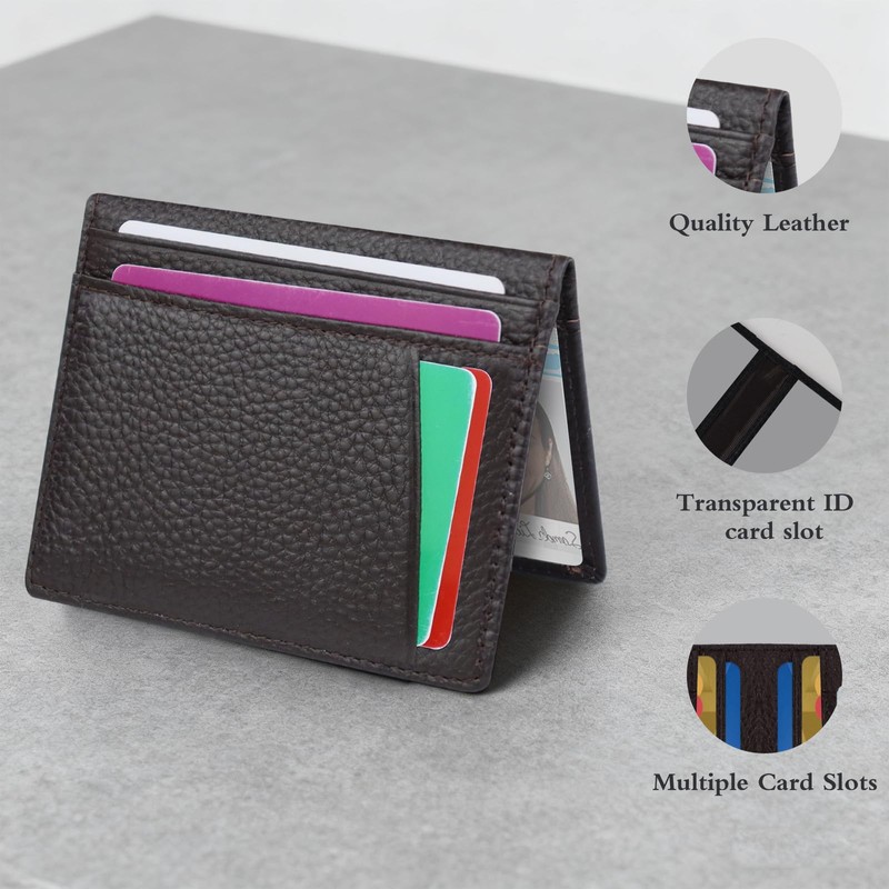 Feelorna Slim Wallet for Men, Compact Cards Case Leather Wallets