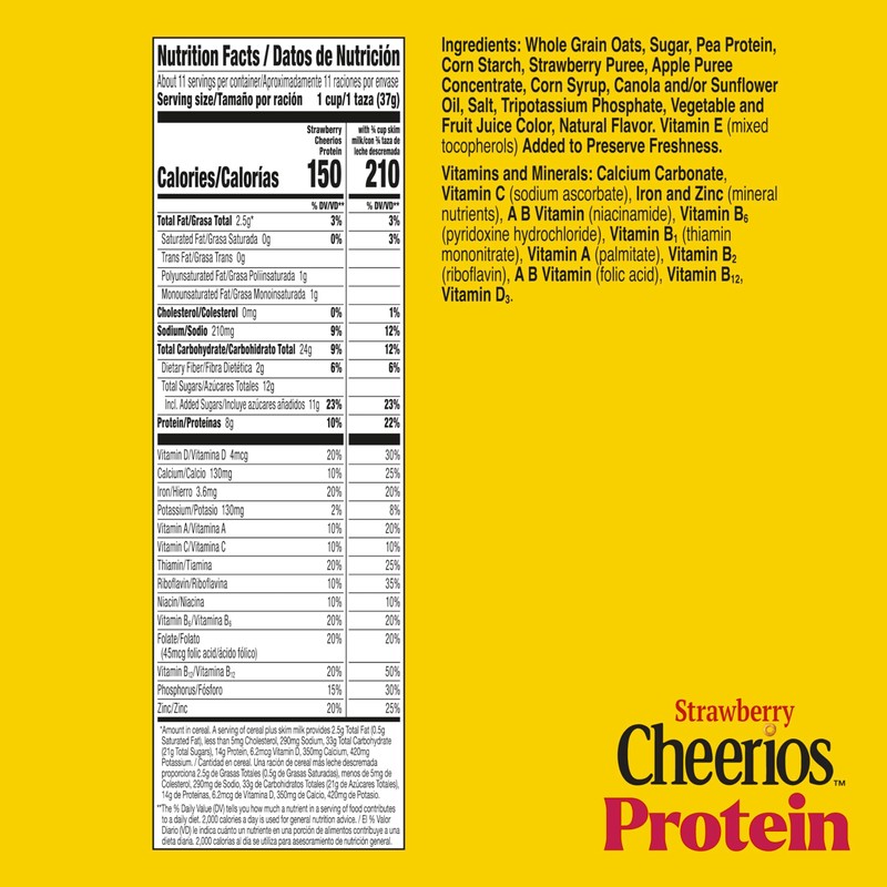 Cheerios Protein Cereal, Strawberry, 8g Protein, Family Size, 15 oz