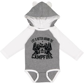 inktastic Life Is Better Around the Campfire Long Sleeve Creeper 18 Months Granite & White W Ears 4596f