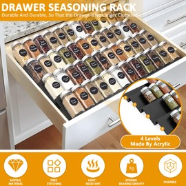 NCKIHRKK Gewürzregal Schublade, 8er-Set Gewürz Organizer Schublade von 30,4cm bis 60,8cm Ausziehbar, Gewürzeinsatz Schublade für Küche Schrank, 4 Etagen, Ohne Gewürzglas