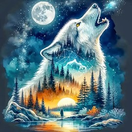 Wolf Forest Diamond Art Kits for Adults Beginners, 5D DIY Diamond Painting Kits Full Round Drill,Paint by Diamonds Dot Gem Art Crystal Easy,Home Wall Decor 14x14 Inch