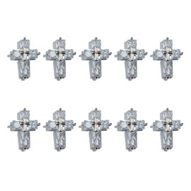 LIGHT RAIN Cross Nail Charms, 3D Metal Pure Gem Crystal Rhinestone DIY Nail Art Decals Supplies, 10 pcs