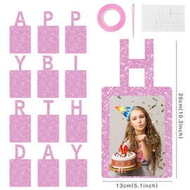 RCHBUDI Birthday Photo Banner Picture Banner and Photo Frame Suitable for Children and Adults' Birthday Party Decoration Background Pink