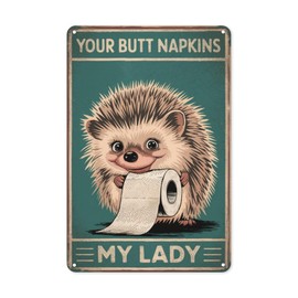 Forest Creature Tin Sign 8X12IN Whimsical Metal Wall Art for Cottage Bathroom & Enchanted Garden Theme Decor