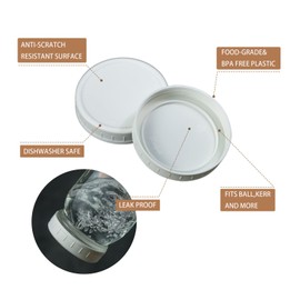 Bedgeta 9 Pack Upgraded White Regular Mouth Mason Jar Lids with Silicone Ring, Plastic Mason Jar Lids For Ball & Kerr and More, 70mm Regular Plastic Mason Jar Lids