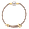 Luster & Gray Single Pearl Bracelet for Women - AA Quality Freshwater Pearl (10-12mm) with Adjustable Vegan Leather Strap, Sustainably Sourced, Real Pearl Charm, White Pearl on Beige Bracelet