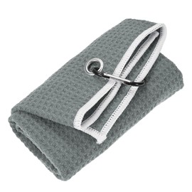 TIXIPEM 16 in x 16 in Golf Towel - Tri-Fold Microfiber Waffle Pattern Golf Towel Portable Strong Water Absorption with Lock Clip Use for Cleaning Ball & Ball Club & Bag - [Grey]