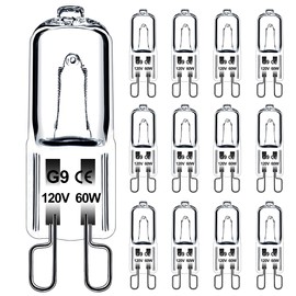 Jaenmsa 60W G9 Halogen Light Bulbs 2 Pin, 12 Pcs Xenon G9 Bulb 60 Watt 120V, JCD T4 Halogen G9 Bi-Pin Small Light Bulb for Microwave Oven, Range Hood Light, Bathroom Light Bulb, Chandeliers, Dimmable